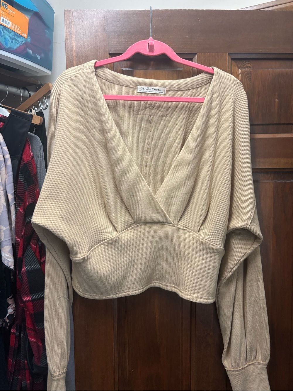 Free People We the Free Beige Waffle Knit Surplice Top – XL